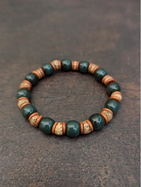 Armband aus grüner Jade-Nephrit & Bodhi-Samen für Harmonie