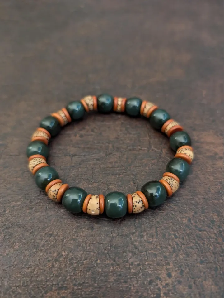 Armband aus grüner Jade-Nephrit & Bodhi-Samen für Harmonie