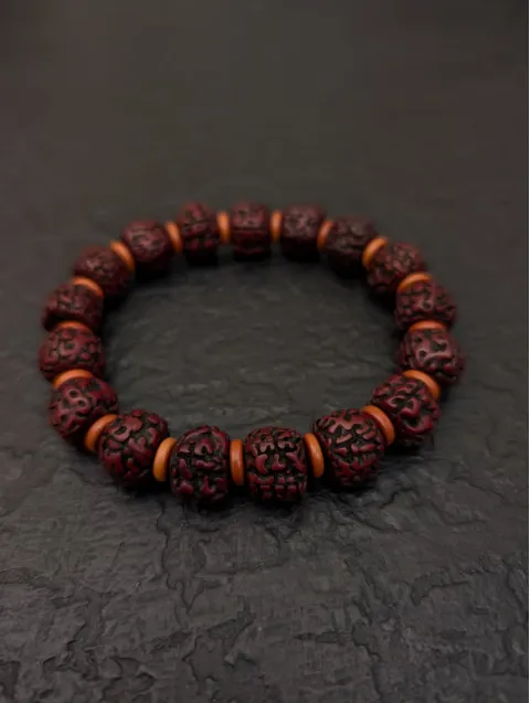 Tibetisches Rudraksha Shiva Armband mit Olivenholz