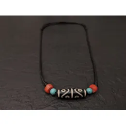 Echte tibetische "Dzi-Stein 8 Augen" Kette