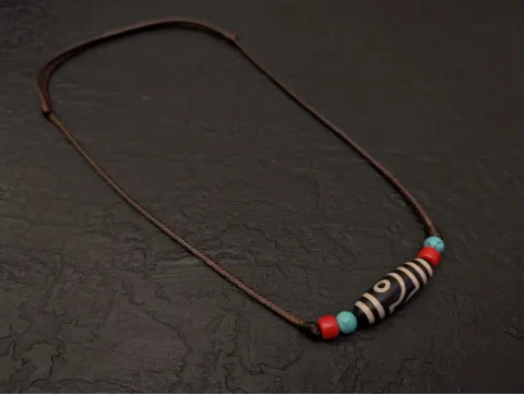Dzi Halskette mit 2 Augen Dzi-Stein Amulett