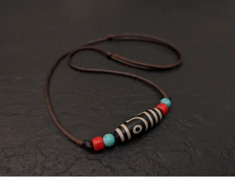 Dzi Halskette mit 2 Augen Dzi-Stein Amulett