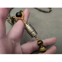 Tigerauge Mala Kette mit buddhistische Gebetsmühle Anhänger