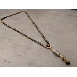 Tigerauge Mala Kette mit buddhistische Gebetsmühle Anhänger
