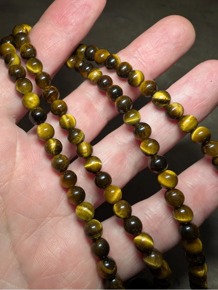Tigerauge Mala Kette mit buddhistische Gebetsmühle Anhänger